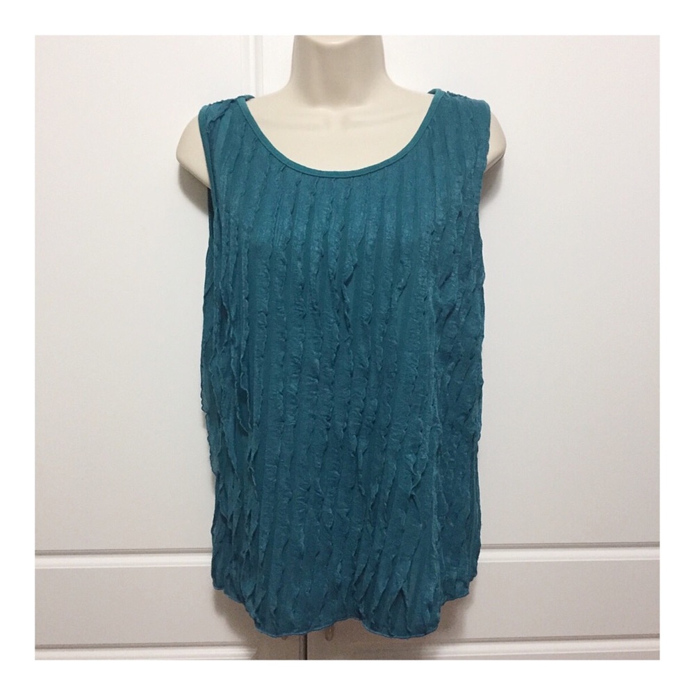 Once Again Teal Ruffle Sleeveless Top - Picture 6 of 6